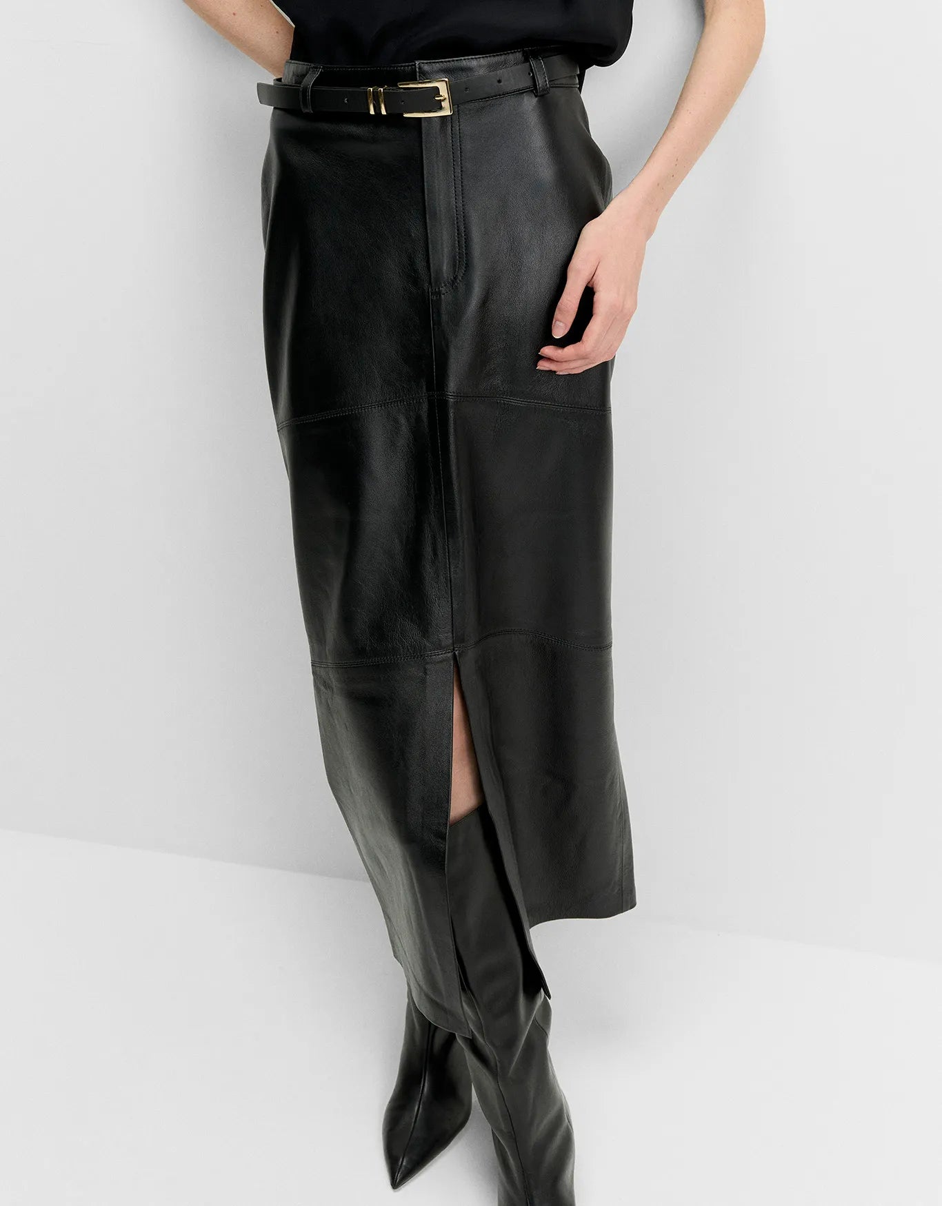 Straight leather skirt