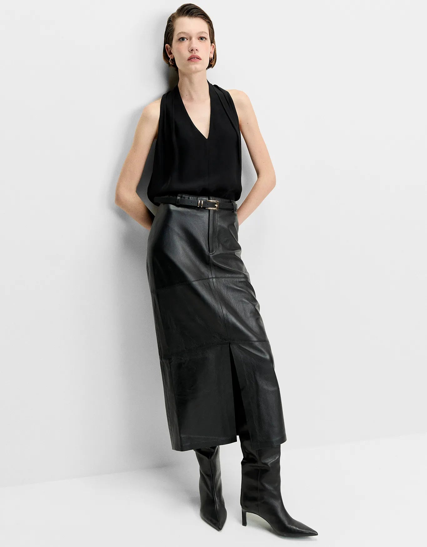 Straight leather skirt